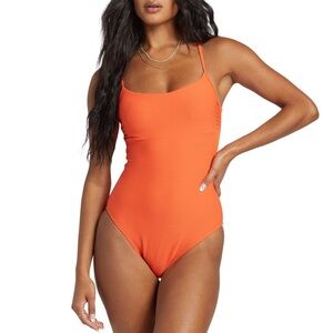 NWT Billabong Women's Tanlines One-Piece Swimsuit Ribbed Coral Craze Size Small